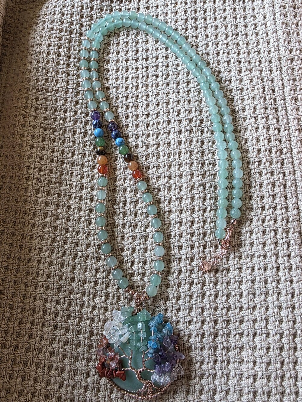 Artisan made Tree Of Life Green Aventurine Crystal Chakra  Necklace